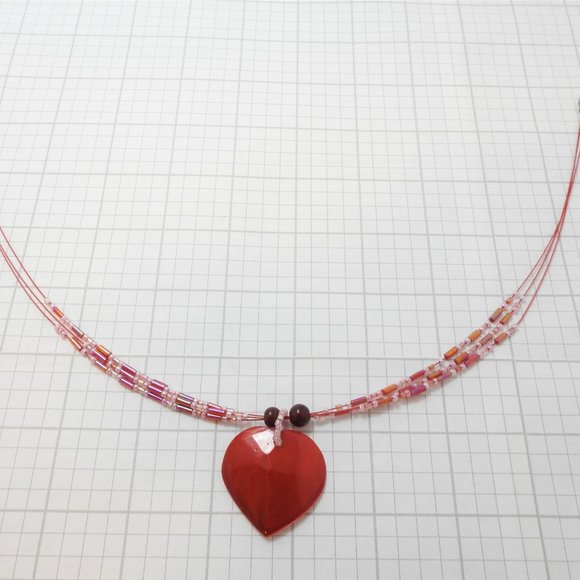 Red Shell Choker Glass Bead Collard Necklce - Picture 3 of 4